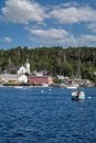 Boats and lobster docks in Maine on a sunny summer day