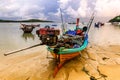 Boats at low tide, Rawai beach, Phuket, Thailand Royalty Free Stock Photo