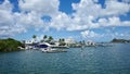 Boats and Luxury Homes on Bay in St. Maarten in the Caribbean Royalty Free Stock Photo