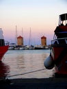 Boats in Mandraki Harbour on the Greek island of Rhodes. Royalty Free Stock Photo