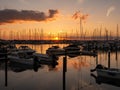 Boats in Marina Bogense along Kattegat at sunset, Bogense, Funen, Denmark Royalty Free Stock Photo