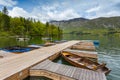 Boats in marina at Bohinj Lake, Julian Alps