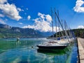 Boats in Marina, french alps. Annecy lake.