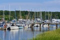 Boats in a marina in Huntington Harbor, NY