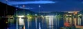 Boats and marina by night, panorama Royalty Free Stock Photo