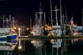 Boats at marina at night in Steveston, British Columbia Royalty Free Stock Photo