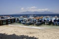 Boats at Menjangan island and view of Bali island