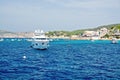 Boats moored in bay of Sant Elm Royalty Free Stock Photo