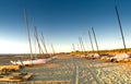 Resting catamarans on the beach in Kijkduin Royalty Free Stock Photo