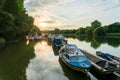 Boats moored on the docks along the river Thames in Twickenham,  West London Royalty Free Stock Photo