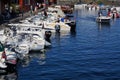 Boats moored in front of a restaurant, Norway Royalty Free Stock Photo