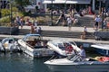 Boats moored in front of a restaurant, Norway Royalty Free Stock Photo