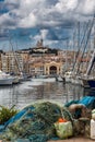 Boats moored in the harbor at marseilles, France
