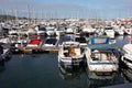 Boats moored at the Ibiza tourist pier in the summer