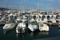 Boats moored at the Ibiza tourist pier in the summer