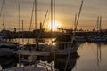 Boats moored in Long Beach Harbor