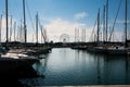 Boats moored in the marina of Pescara at sunset and the Ferris w Royalty Free Stock Photo