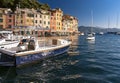 Boats moored in Portofino harbour, Italian Riviera