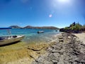 Boats moored at the Sawa-i-lau Caves in Fiji Royalty Free Stock Photo