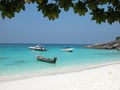 Boats moored on Similan Island beach, Thailand Royalty Free Stock Photo