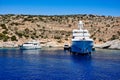 Boats Moored in Small Cove, Schinoussa Greek Island, Greece Royalty Free Stock Photo