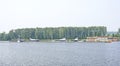 Boats at a mooring on the Volga in the Russian Federation Royalty Free Stock Photo