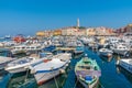 Boats mooring at the waterfront of Rovinj in Croatia