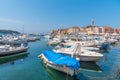 Boats mooring at the waterfront of Rovinj in Croatia