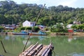 Boats on the Batang Arau River in Padang, West Sumatra Royalty Free Stock Photo