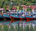 Boats on the Batang Arau River in Padang, West Sumatra Royalty Free Stock Photo