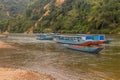 Boats at Nam Ou river in Muang Khua town, La Royalty Free Stock Photo