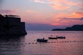 Boats near coast at sea beautiful sunset