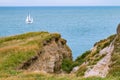 Boats near a collapsed cliff just off Cap Griz Nez Royalty Free Stock Photo