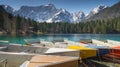 Boats near lake lagho di fusine in italy Royalty Free Stock Photo