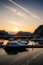 Boats near moorage in Reine village