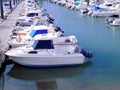 Boats next to the Constitution Bridge, called La Pepa, in the bay of CÃÂ¡diz, Andalusia. Spain Royalty Free Stock Photo