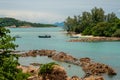 Boats in the ocean near tropical wild beach. Thailand. Royalty Free Stock Photo