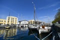 Boats parked at the quays on the  main channe in the Christianshavn district in a sunny day in Copenhagen, Denmark. Royalty Free Stock Photo