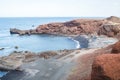 Boats parked on the sand in El Golfo on the island of Lanzarote