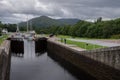 Boats passing through Neptunes Staircase, Fort William, Scotland Royalty Free Stock Photo