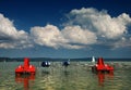 Boats and pedal boats on Lake Balaton, Hungary