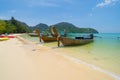 Boats in Phi Phi, Maya beach with blue turquoise seawater, Phuket island in summer season in travel holiday vacation trip. Andaman Royalty Free Stock Photo