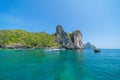 Boats in Phi Phi, Maya beach with blue turquoise seawater, Phuket island in summer season in travel holiday vacation trip. Andaman Royalty Free Stock Photo