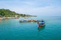 Boats in Phi Phi, Maya beach with blue turquoise seawater, Phuket island in summer season in travel holiday vacation trip. Andaman Royalty Free Stock Photo