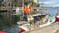 Boats at the pier in fisherman`s village, Norway Royalty Free Stock Photo