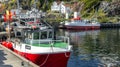 Boats at the pier in fisherman`s village, Norway Royalty Free Stock Photo