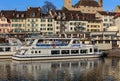 Boats at a pier in the town of Rapperswil, Switzerland