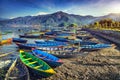 Boats in Pokhara lake Royalty Free Stock Photo