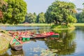 Boats at a pond in Sonargaon town, Banglade