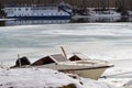 Boats frozen on the Borcea arm Royalty Free Stock Photo